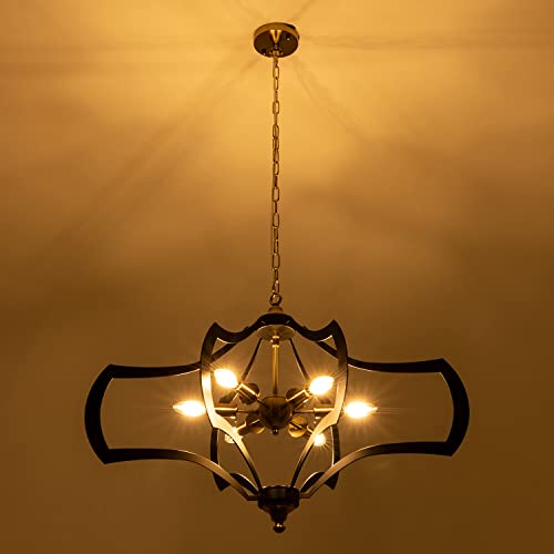 Wellmet-Black-Gold-Modern-Chandelier-Rustic-6-Light-Farmhouse-Polygon-Pendant-Light-for-Living-Room-Dining-Room-Foyer-Entryway-Hallway-Bedroom-3385W Wellmet Black Gold Modern Chandelier Rustic 6 Light Farmhouse Polygon Pendant Light for Living Room Dining Room Foyer Entryway Hallway Bedroom 3385W