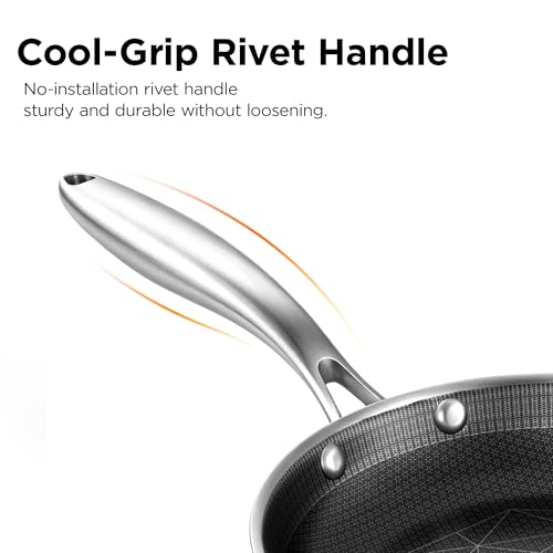 Image of COOKER KING 12-Inch Stainless Steel Pan, Hybrid Nonstick Frying Pan - 3-Ply Clad Cookware, Healthy & Non-Toxic, Dishwasher & Oven Safe, Stay-Cool Handle, Induction Compatible - Metal Utensil Safe