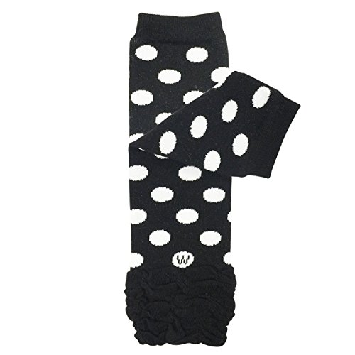 ALLYDREW Stripes, Polka Dots & Chevron Baby Leg Warmer & Toddler Leg Warmer for Boys & Girls, Black Polka Dots & Ruffle Bottom