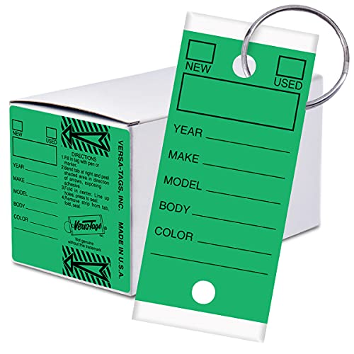 Image of Versa-Tags 250 Per Box, Self-Protecting Paper Key Tags with Chrome-Plated Split Rings Perfect for Car Truck Or RV Dealers Green