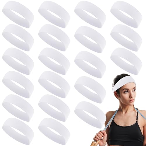 Hotop 20 Pcs Sport Headbands for Girls Women Non Slip Stretchy Soft Fabric Elastic Headband Bulk for Yoga DIY Team Gifts(White)