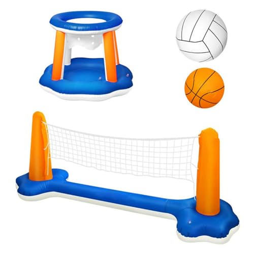 HTU Giochi da Piscina Gonfiabili 2 in 1 Pallavolo e Basket Set Gioco Esterno Sicuro e Resistente