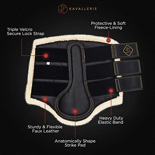 Kavallerie Dressage Horses Boots: Fleece-Lined Faux Leather Woof Brushing Boots for Training, Jumping, Riding, Eventing - Quick Wear for Breathable, Lightweight & Impact-Absorbing Wrap Black