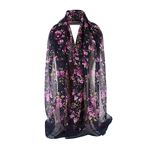 Women Fashion Flowers Print Scarves Lightweight Scarves Wraps Spring Fall Winter Summer Shawl Silk Feel Floral Scarf