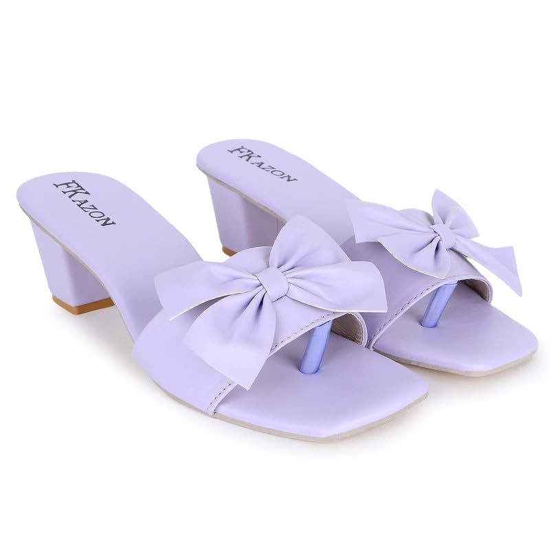 Image of Trendy Women's Leather Heels - Slip-On Block Sandals - FK 516 PURPLE HEEL P1