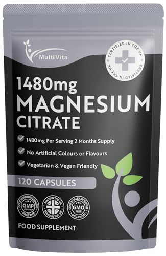 Magnesium Citrate 1 480mg 120 Vegan Capsules 2 Months Supply - Providing 440mg Elemental Magnesium Per Serving - Magnesium Capsules not Magnesium Tablets - High Strength Magnesium Supplement GMO Free