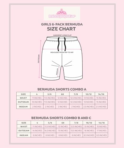 Image of MISS POPULAR Girls 6-Pack Bermuda Short Sizes 4-16 Comfortable Cotton, Elastic Waistband, Bow-Tie, Pockets & Many Colors