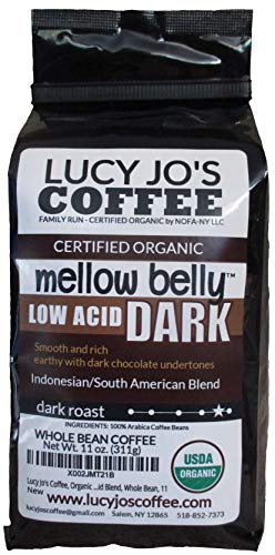 low acid whole bean coffee - Lucy Jo's Coffee, Organic Mellow Belly DARK Low Acid Blend, Whole Bean, 11 oz