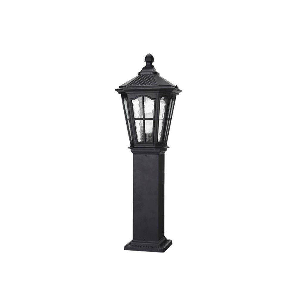 MIMMIC 60/80cm Outdoor High Pole Garden Post Lantern IP54 Waterproof Aluminum Retro Street Glass Column Lamp Outside Villa Community Courtyard Edecor Pillar Stigma Light E27 Stadium (Color : Black)