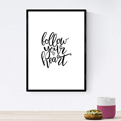 Nacnic Lámina con mensajes felices en blanco y negro.Poster 'Sigue Tus Sueños' para enmarcar. Tamaño A4 con marco