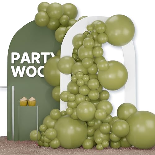 Image of PartyWoo Sage Green Balloons 120pcs Different Sizes of 18 12 10 5 Inch Olive Boho Green Latex Balloon Arch Kit for Wedding Birthday Dinosaur Jungle Golf Football Theme Party Decorations Green-F11