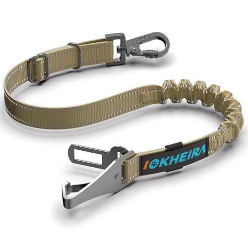 Image of IOKHEIRA Dog Seat Belt 3-in-1 Car Harness for Pets Adjustable Safety Seatbelt Nylon Reflective Bungee Fabric Dog Car Harness with Clip Hook Latch & Buckle, Swivel Zinc Alloy Carabiner (Green)