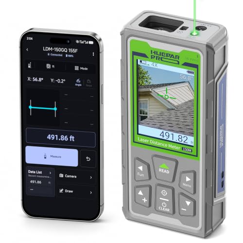 Huepar Pro Laser Measuring Tool, 495Ft Outdoor Laser Measure with Camera & Bluetooth Connected