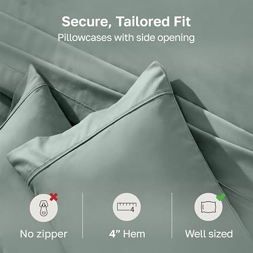 Image of California Design Den King Size Pillowcase Set - 400 Thread Count, 100% Cotton Sateen, Set of 2 Pillow Covers, Soft and Breathable - Sage Green