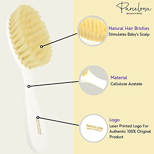 Parcelona French Grooming Combo White 6" Celluloid Soft Natural Silk Bristles Baby Brush And Comb For Girls And Toddlers Styling Girls Hair Accessories (White) #TOP1