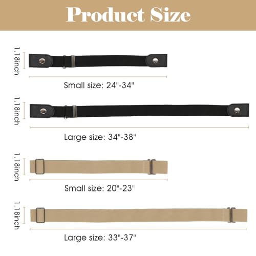 4Pcs Elastic Belts for Women and Men, No Buckle Belt & No Show Stretch Belt, Adjustable Nylon Webbing Belts, Stylish Invisible Belt for Jeans Pants, Fits Waist 30-45 Inches2