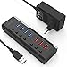 Produktbild RSHTECH USB Hub Aktiv 3.0 mit 36W (12V / 3A) Netzteil 7-Port USB 3.0 Hub mit Schnellladung(4 USB 3.0 Datenübertragungsanschluss, 3 Schnellladeanschluss) mit Einzelner Schalter, LED, Schwarz (RSH-A37)