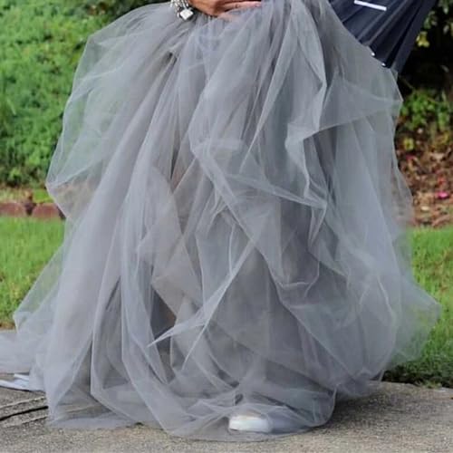 Women Tulle Maxi Skirt Floor Length Layered Elastic High Waist Split Long Skirts A-Line Puffy Lace Mesh Tutu Skirt3