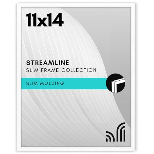 Americanflat 11x14 Picture Frame with Shatter-Resistant Glass - Streamline Collection - Thin Border Picture Frame for Wall Display - Hanging Hardware Included - White