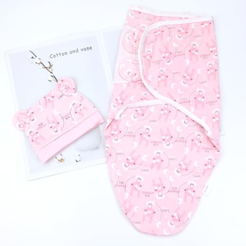 Image of Cinaci 2 Pieces Adjustable Soft Cotton Baby Swaddle Sleep Sacks Hats Newborn Nursery Caps Beanies Bonnets Swaddle Blanket Wraps for Baby Girls Boys Infants Newborns (2PCS S3)