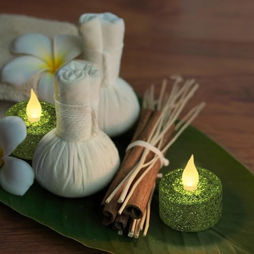 Image of FURORA LIGHTING Green Glitter Flameless Tealights - 1.45 inch W x 1.57 inch H, 12-Pack, Batteries Included