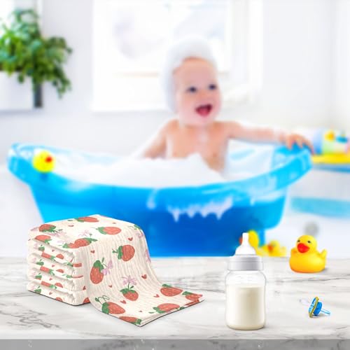 Image of Washcloths Set Bathroom Kitchen Wash Cloths Face Towels Wipes Strawberry Bowknot Decorative 12x12 Inch 5 Pack