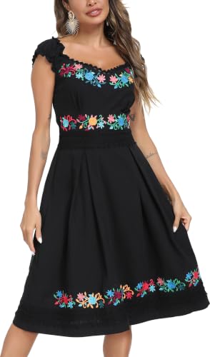 Image of Women's Mexican Dress Embroidered Causal Lace Party Dress