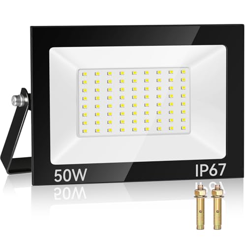 50W Projecteur LED Exterieur, 72 Puces 5000LM 7000K Spot Extérieur, IP67 Imperméable Blanc Froid Eclairage de Sécurité LED, Luminaire Exterieur Pour Patio, Terrasse,Usine,Garage, Jardin