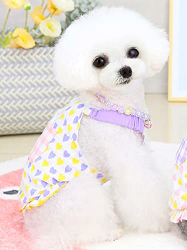 Qwinee Heart Print Pet Dress Bear Embroidery Cat Dog Vset Dress Breathable Soft Skirt For Small Medium Dogs Puppy Kitten Purple L #TOP1