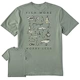 Life is Good Men's Fish More Worry Less Hooks and Tackle Short Sleeve Crusher Tee (XX-Large, Moss Green)