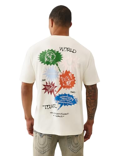 True Religion Men's Short Sleeve Speech Bubble Tee– Crewneck Graphic T-Shirt- Sandstorm, XXL