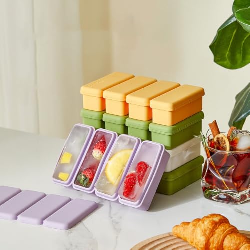 Image of Durable Extra Large Silicone Freezer Non-Stick Ice Maker Trays with Lids 4-Compartment Meal Prep Food Soup Storage Containers Easy Press Demolding Ice. (1 pcs)