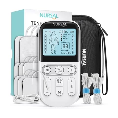 NURSAL Dual Channel 3-in-1 TENS Unit Muscle Stimulator, EVA Travel Case Electronic Pulse Massager, 24 Modes TENS EMS Machine, Muscle Massager for Shoulder, Neck, Sciatica and Back Pain Relief Therapy Cover