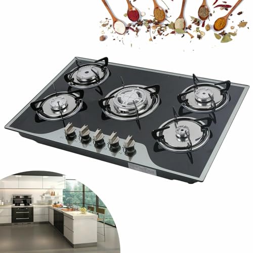 Comparison: Best 8Mm Toughened Glass Gas Stove 7 5Burners Gas Cooktop 30Inch Propane Stove Built In Burners Lpg/Ng Cooker Stainless Steel Top Bakelite Button Control & 8Mm Toughened Glass (Black)