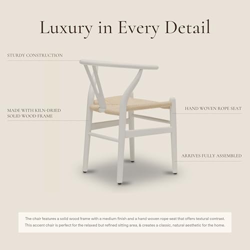 Image of Poly & BARK Weave Dining Chairs - Mid-Century Modern Wishbone Dining Chairs with Arms, Solid Wood Frame, Indoor Use - White - Set of 2 - Ideal for Dining Room, Kitchen or Stylish Accent Setting