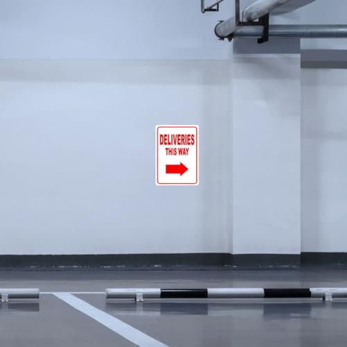 Image of CVANU Deliveries This Way Warning Safety Self-Adhesive Waterproof PVC Vinyl Sign Sticker Size (11.7inchX8.3inch) Pack of 5