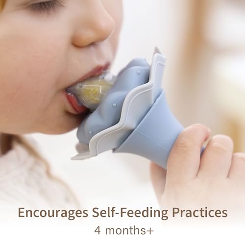 Image of Moonkie Baby Fruit Feeder for Self-Feeding: Controlled Flow Design for Safe First Foods - BPA Free Silicone Food Feeder with Freezer Tray for Cooling Comfort - Baby Shower Gifts 4M+ - 2 Pack