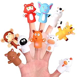 MEBEGIN Finger Puppets Set 10pcs Cute Animal Puppets Kit for Children Rubber Bath Finger Puppets Goodie Bag Filling Toy…