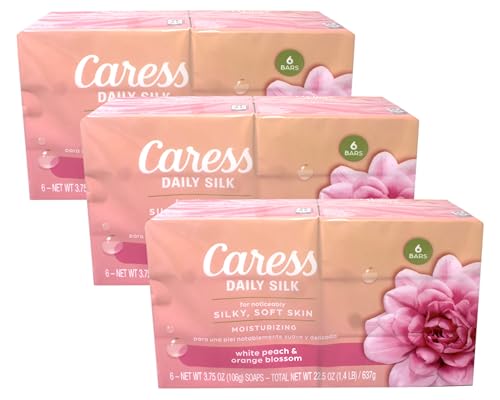 Caress Daily Silk Moisturizing Soap White Peach & Orange Blossom 3.75 oz 6 Bars - 3 Pack
