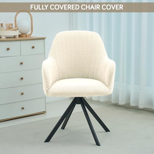 Image of HOKIPO Premium Jacquard Fully Covered Cover for Swivel Dining Chair with Arms, Pack of 2, Beige (AR-5356-BGE*2)