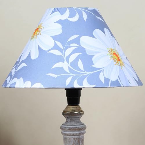 Image of tu casa Hand Carved Equine Mangowood Table Lamp for Home Decoration, Bedroom, Living Room, Lounge, Office, Festival Gifting, Study Table (Narcissue Floral Print with Satin Shade) H - 15 inch / No Blub