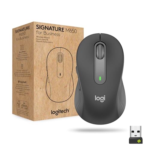 Logitech Signature M650 for Business, Ratón inalámbrico, para Manos pequeñas/Medianas, Logi Bolt, Bluetooth, SmartWheel   Gris