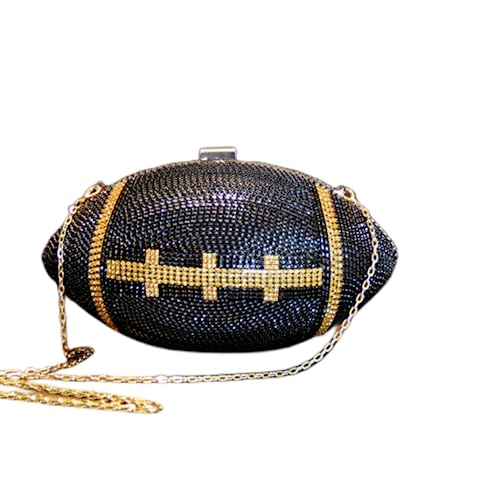 Umren Women Rugby Shaped Cross Body Purse Rhinestone Ellipse Ball Crystal Evening Bag Clutch Handbag For Wedding Party (One Size, Black-R) #TOP1