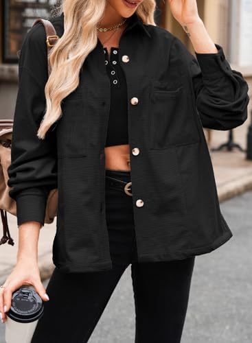 EVALESS Womens Corduroy Jackets Fashion Long Sleeve Button Down Shacket Shirt Jacket with Pockets Fall Outfits 20244