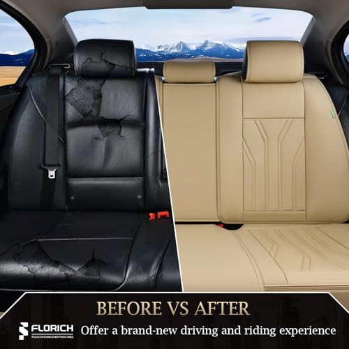 Image of FLORICH Rear Seat Covers Leather Car Seat Covers Waterproof Back Seat Cover Automotive Seat Covers Universal Seat Cushion Protector for Most Cars Trucks SUV-Beige