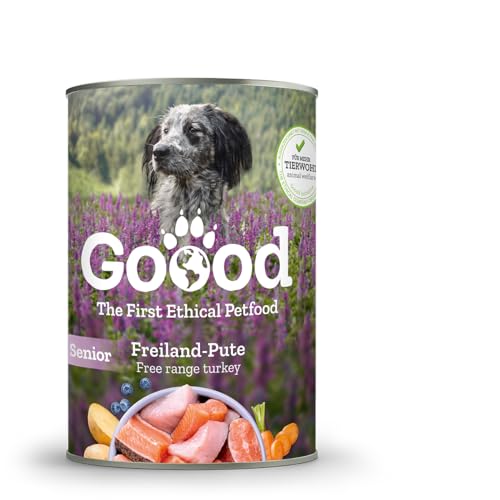 Goood - Senior Freiland-Pute - Nassfutter, Hundefutter - mit nachhaltiger Forelle, regionalem Gemüse und Beeren - Getreidefrei, Glutenfrei, Weizenfrei, Ohne Konservierungsstoffe - 6 x 400 g