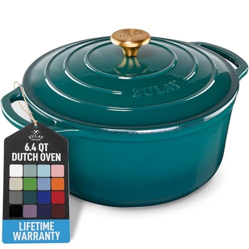 Image of Zulay Kitchen 6.4 Quart Enameled Cast Iron Dutch Oven Pot with Lid, Emerald