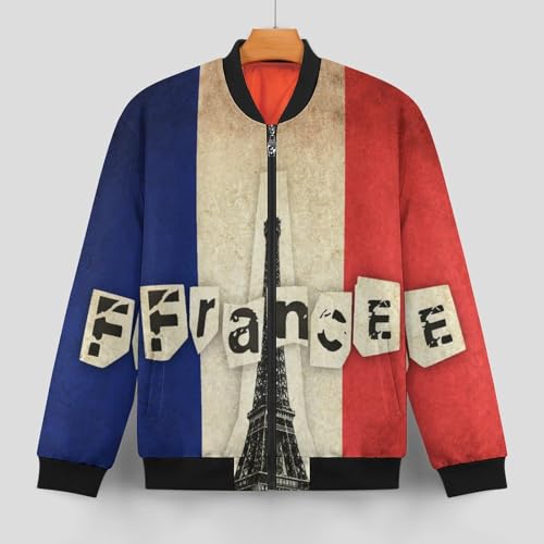 France Flag with Eiffel Tower Men's Cotton Lightweight Jackets Relaxed Fit Bomber Jacket Windbreaker Coat3