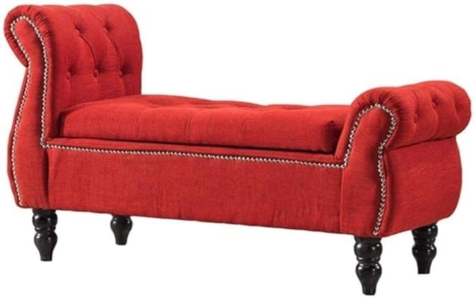 Tabouret de lit grand format rouge avec coffre de rangement d'entrée