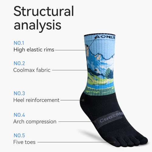 Image of AONIJIE Toe Socks for Men and Women Athletic Hiking Coolmax Socks with toes - Soft Comfortable and Moisture Wicking